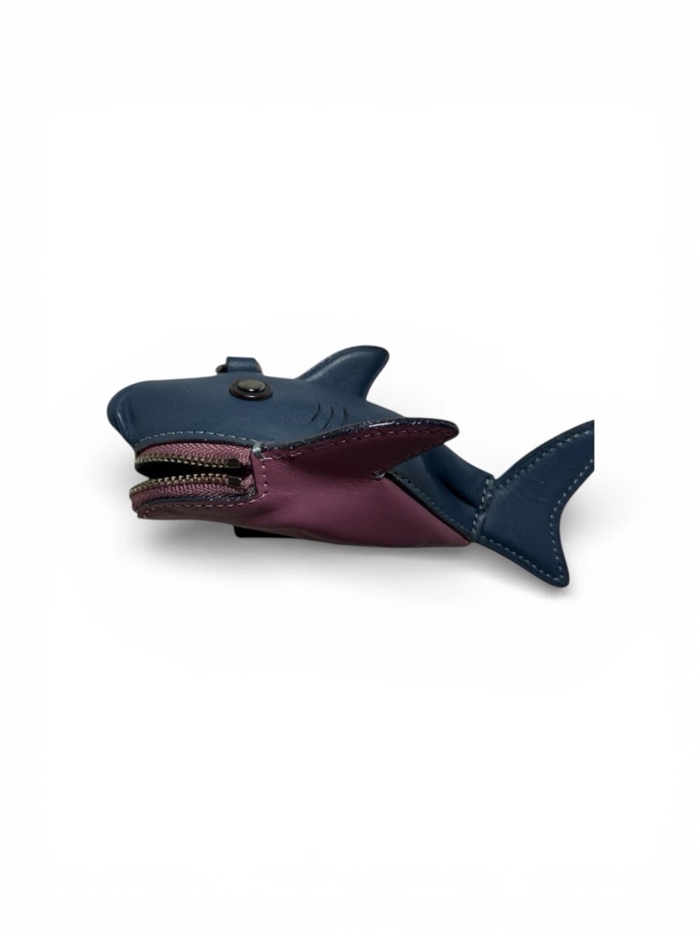 Coach Sharky Coin Purse/Bag Charm, Blue Glove Tanned Leather, Pewter Hardware - Picture 6 of 7